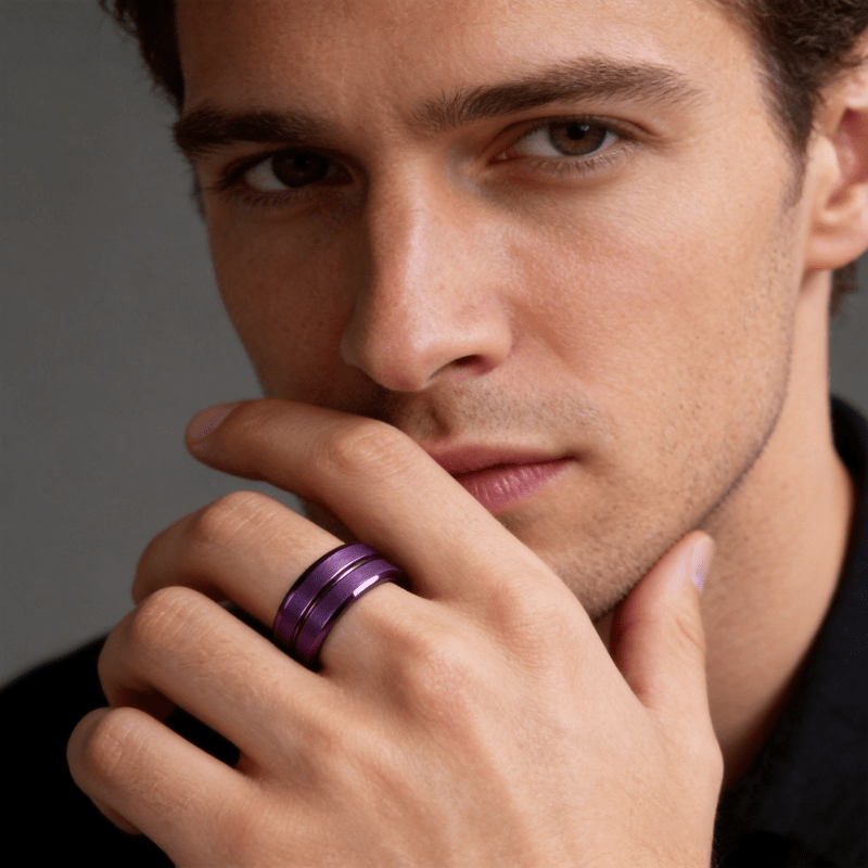 Stylish Purple Double-Groove Tungsten Ring